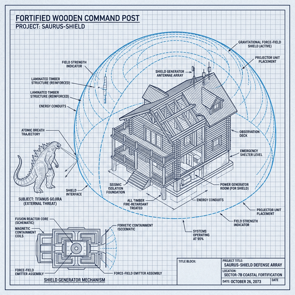 Wooden building protected by powerful shield